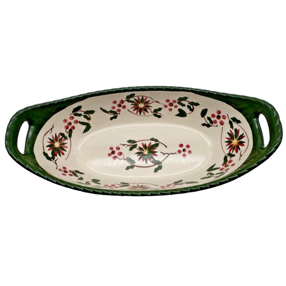 Temptations Old World Poinsettia Oval Centerpiece Baking Dish Seasonal Xmas 12oz - Picture 3 of 7